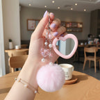 Pink Heart Acrylic Keyring With Fluffy Pom