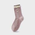 Mauve Heart Fuzzy Cuff Crew Socks