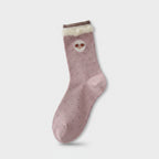 Mauve Heart Fuzzy Cuff Crew Socks