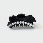 Black Pearl Beaded Hair Claw Clip With Bow