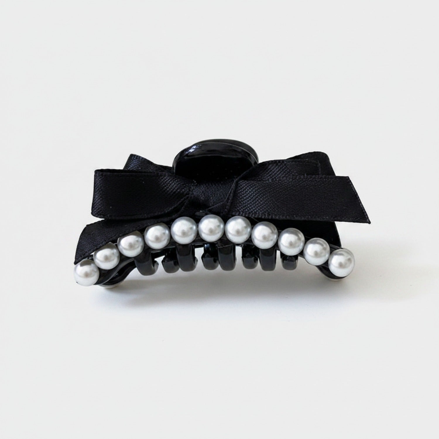 Black Pearl Beaded Hair Claw Clip With Bow