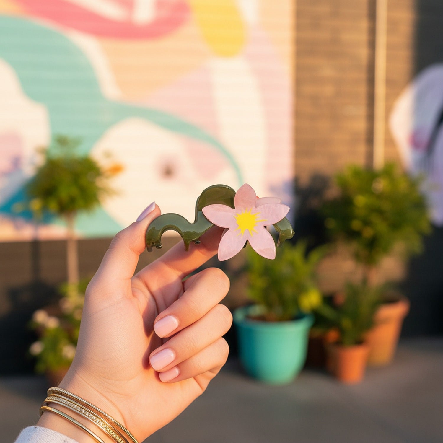 Pink Flower Acrylic Hair Claw Clip