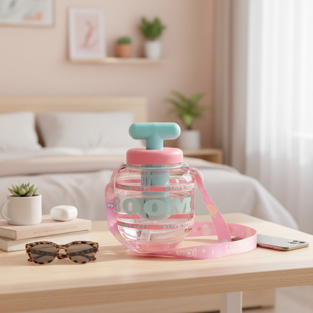 Pink Bubble Pump Tumbler With Turquoise Strap
