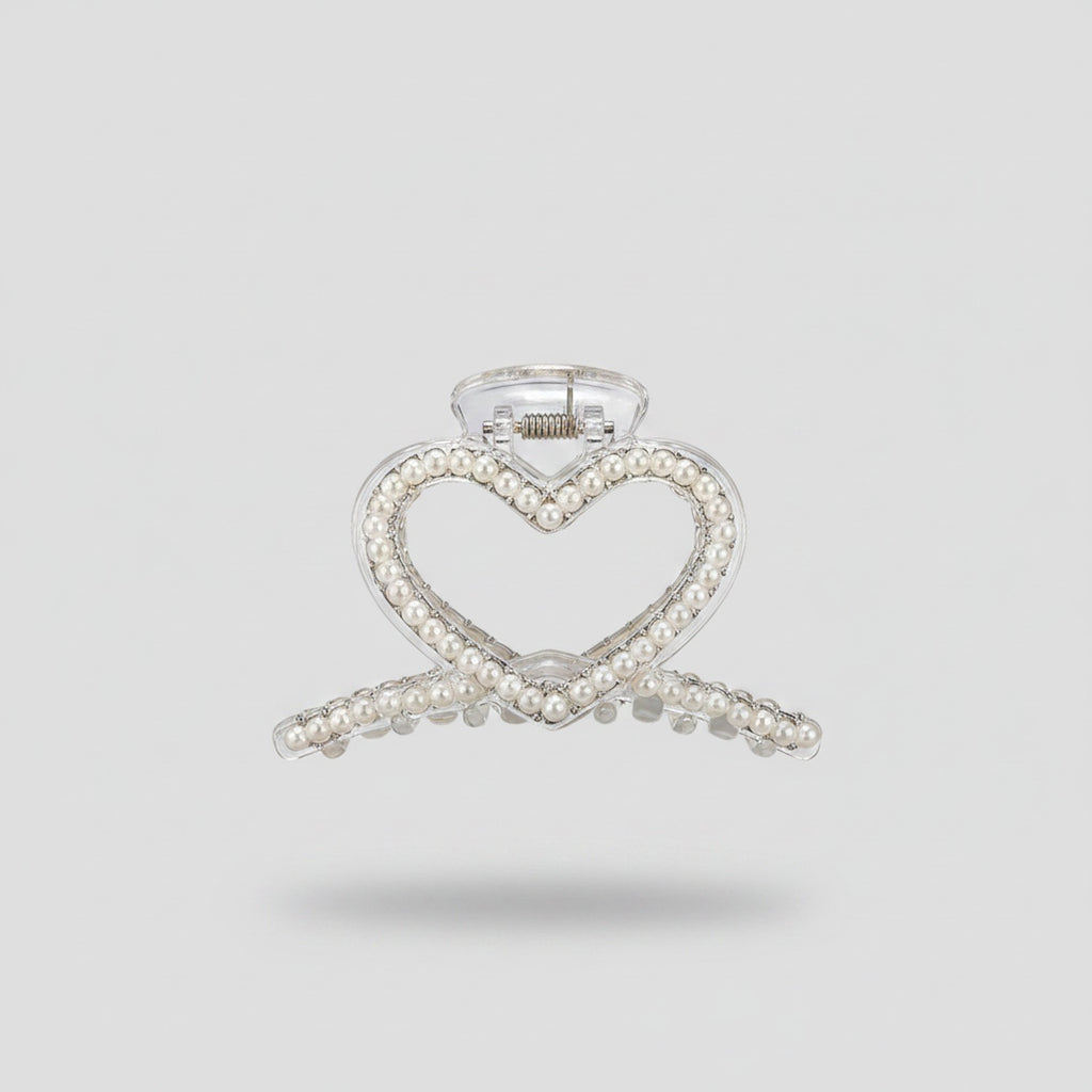 Pearl Heart Hair Claw Clip