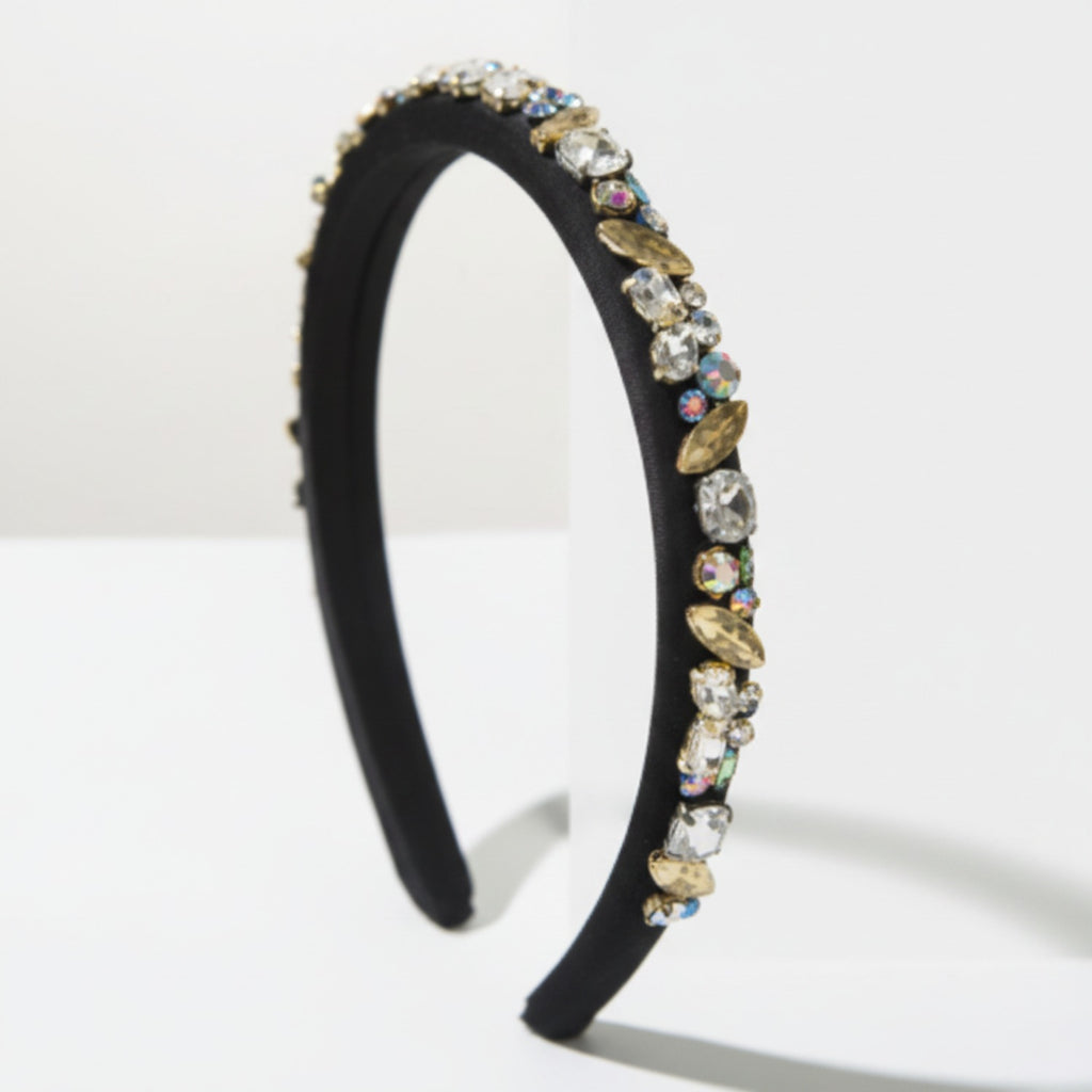 Black Padded Headband With Rhinestone Embellishments
