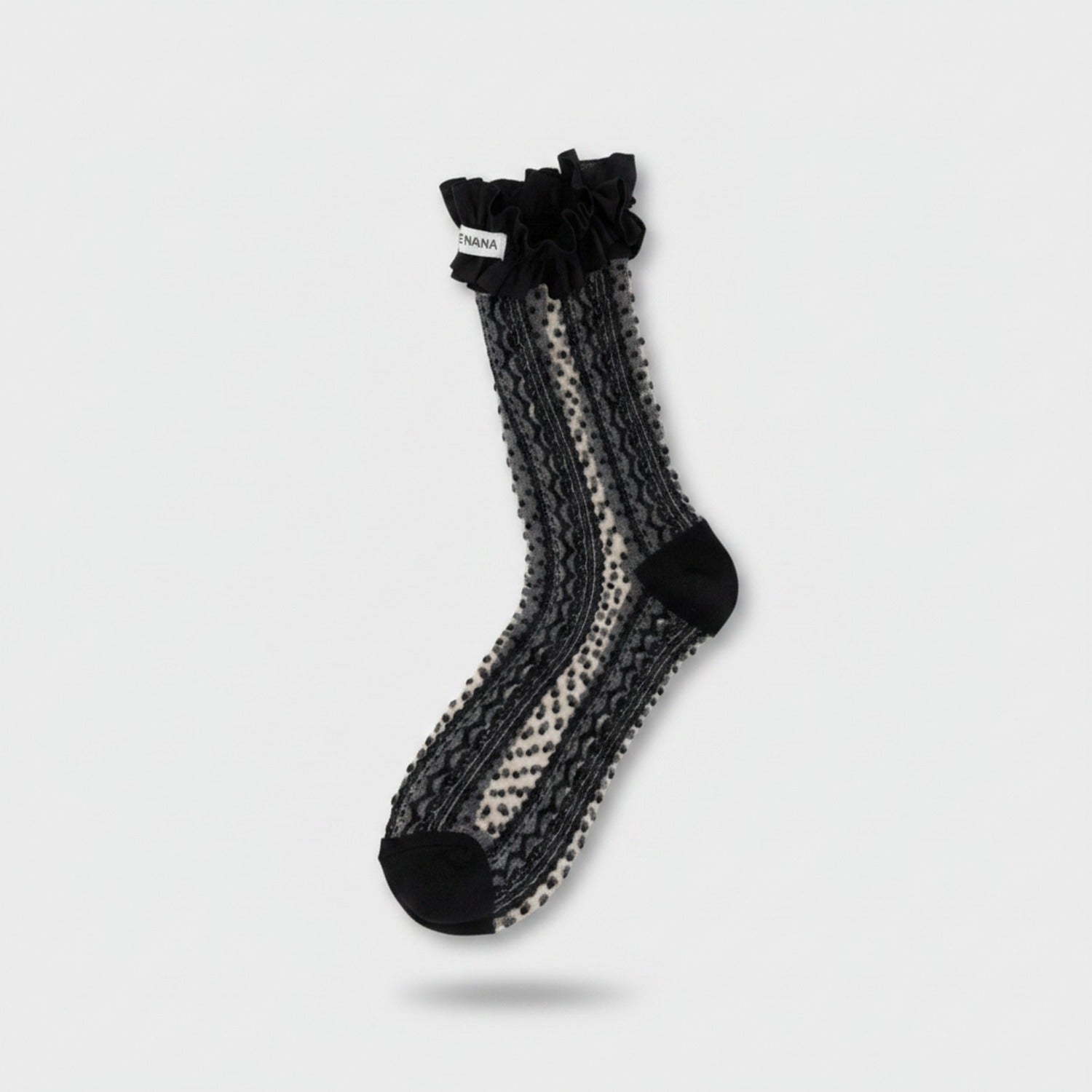 White Ribbed Crew Socks With Ruffled Cuff