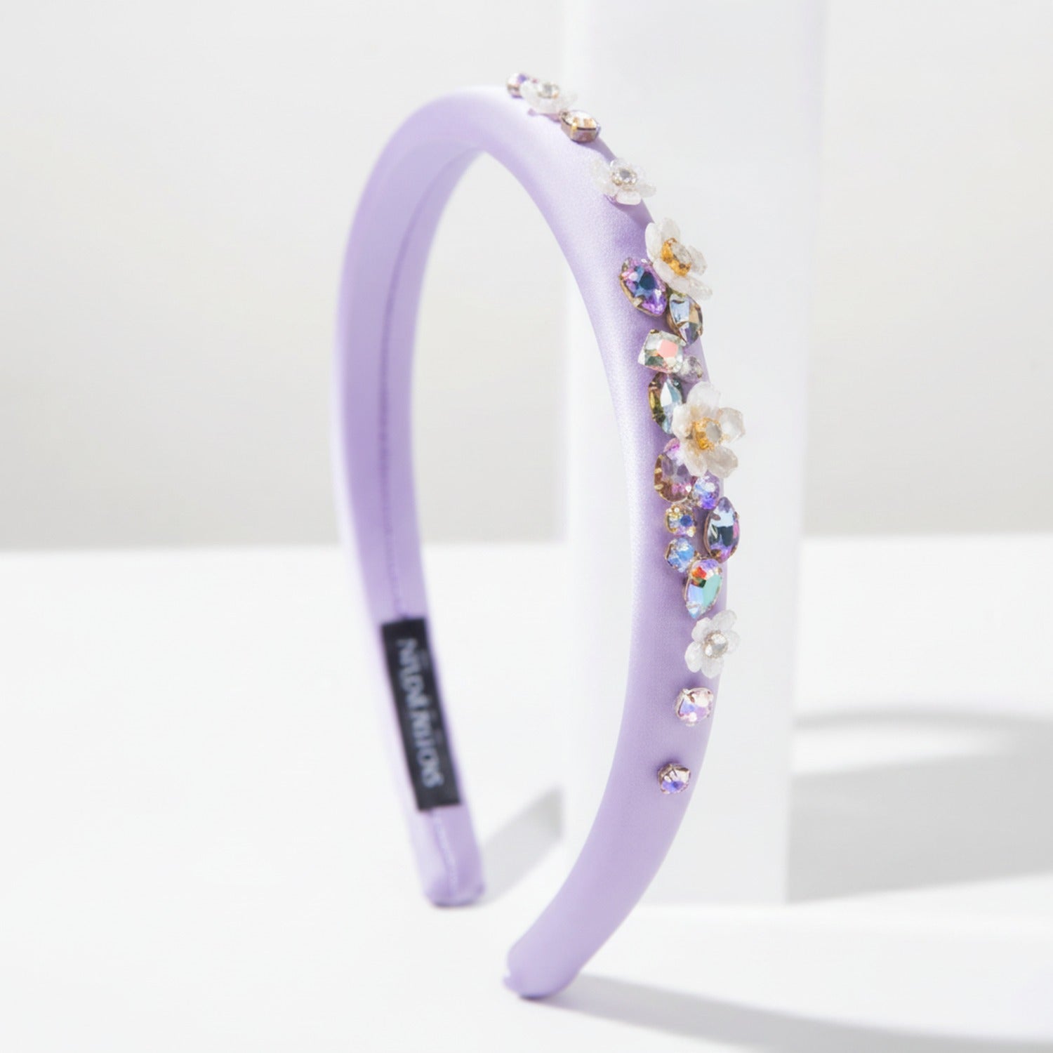 Pink Padded Headband With Rhinestone Flowers