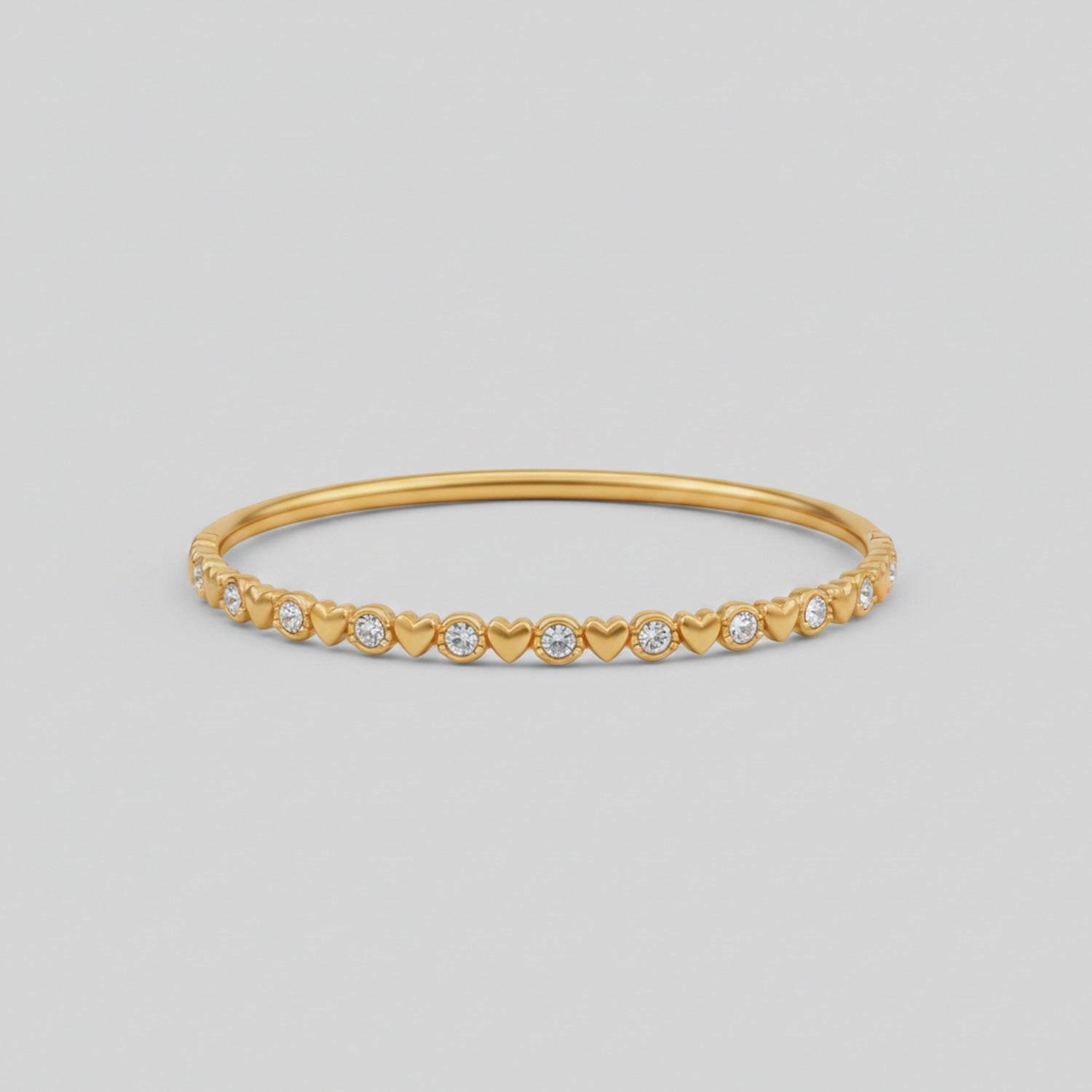 Gold Heart And Crystal Circle Bangle Bracelet
