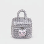 Silver Puffed Cosmetic Bag With Pink Heart Charm