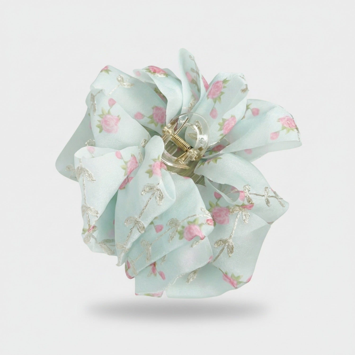 Floral Pink Fabric Hair Claw Clip