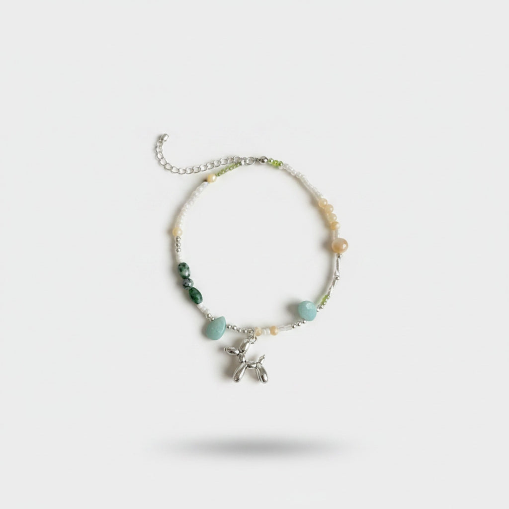 Beaded Pearl Charm Pendant Necklace - Aqua Pearl Charm #2