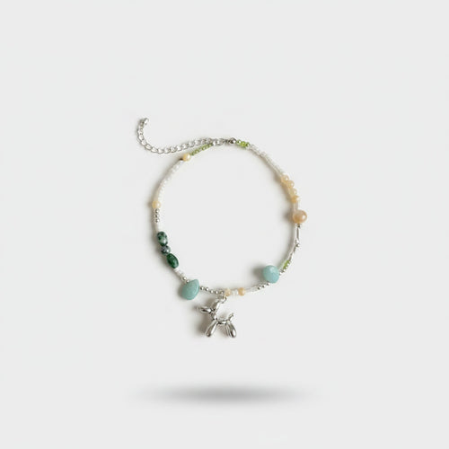 Aqua Beaded Pearl Charm Pendant Necklace