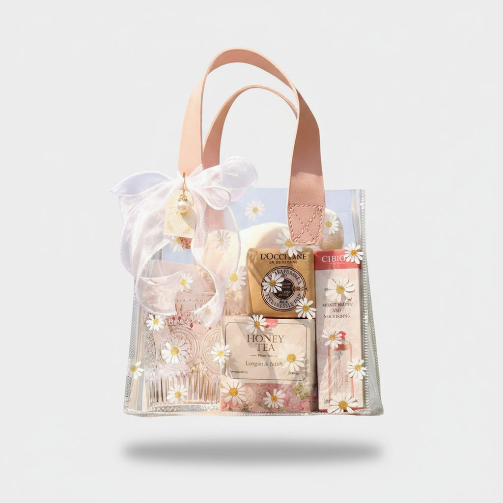 Daisy Clear PVC Gift Bag with Handle - Pink Daisy with Fishtail Tulle Charm Large – apparel accessories (view 3)