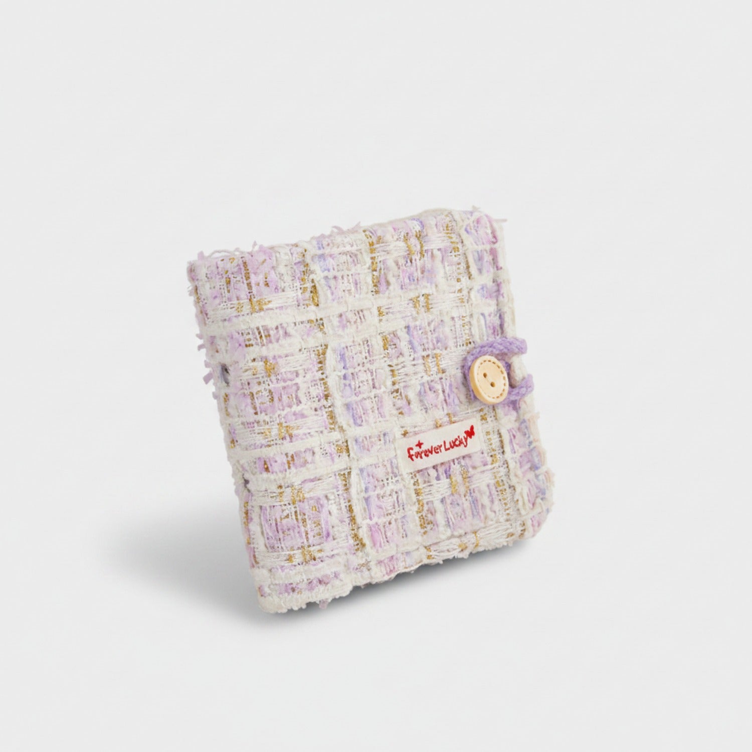 Tweed Button-Charm Square Notebook - Chanel Style Purple with 20 Pages