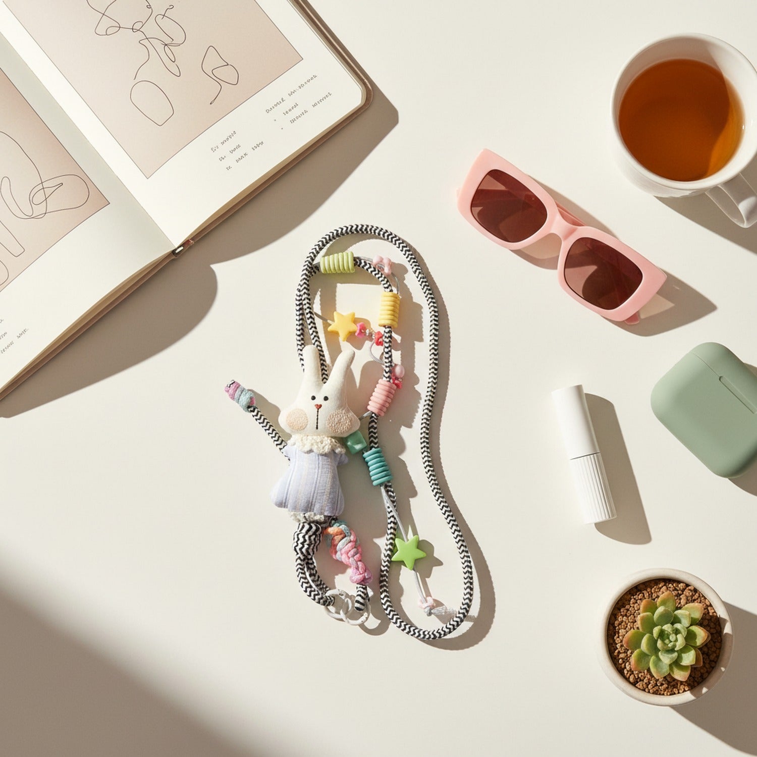 Pastel Bunny Charm Phone Strap With Stars
