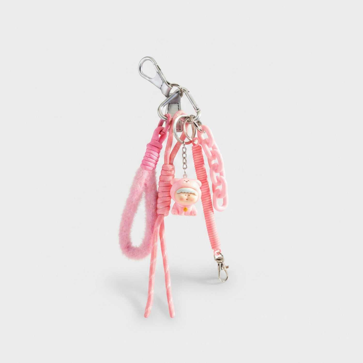 Pink Fluffy Charm Keychain With Ribbon Tassels