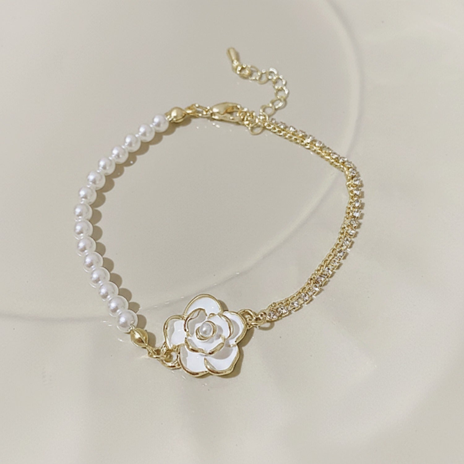 Black Rose Pearl Beaded Chain Bracelet