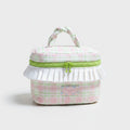 Cosmetic Bag With Ruffle Trim - Pink Green Plaid