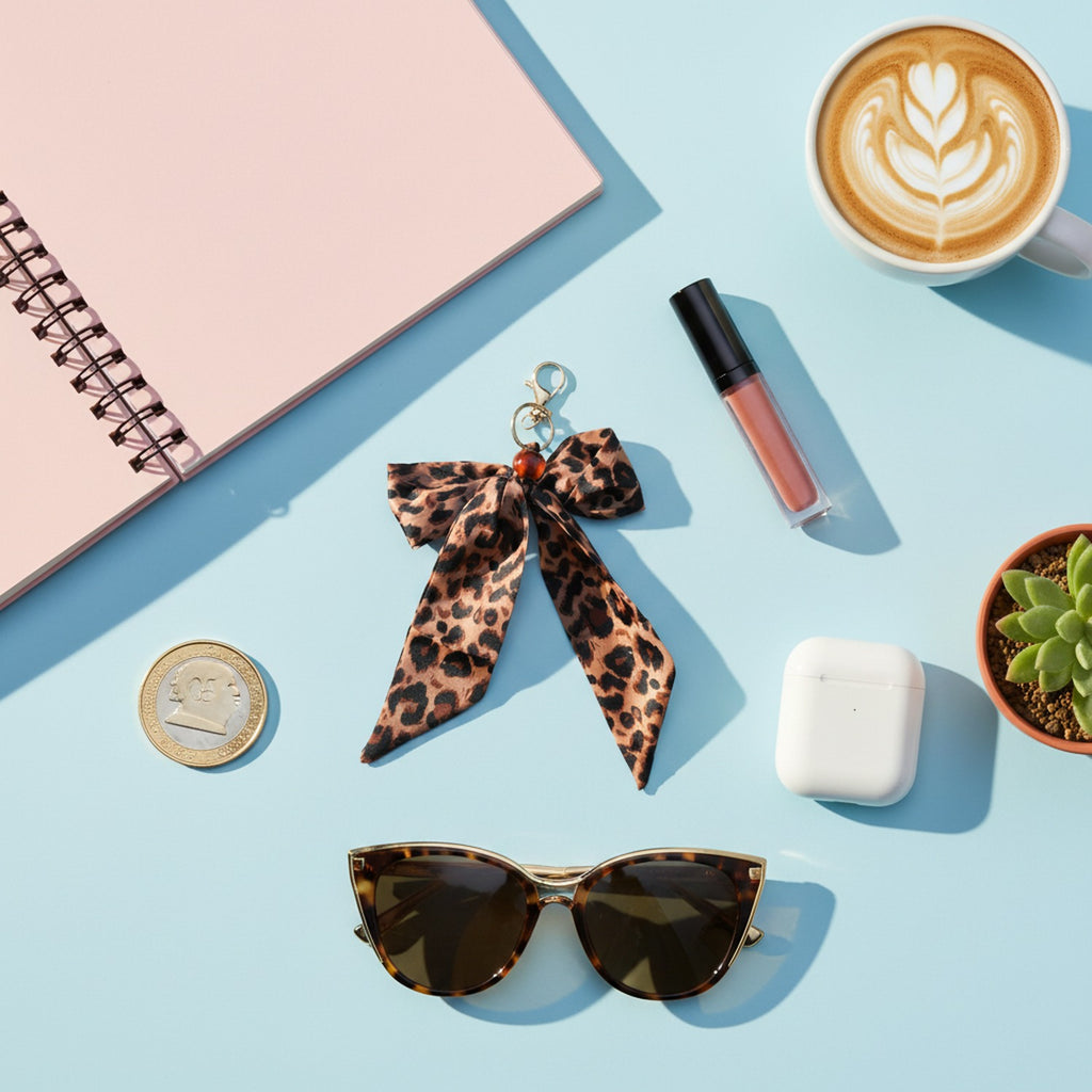 Leopard Print Acrylic Keyring With Bow Charm