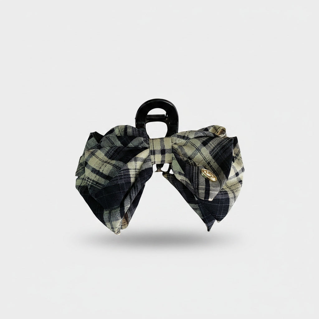 Plaid Fabric Bow Hair Claw Clip