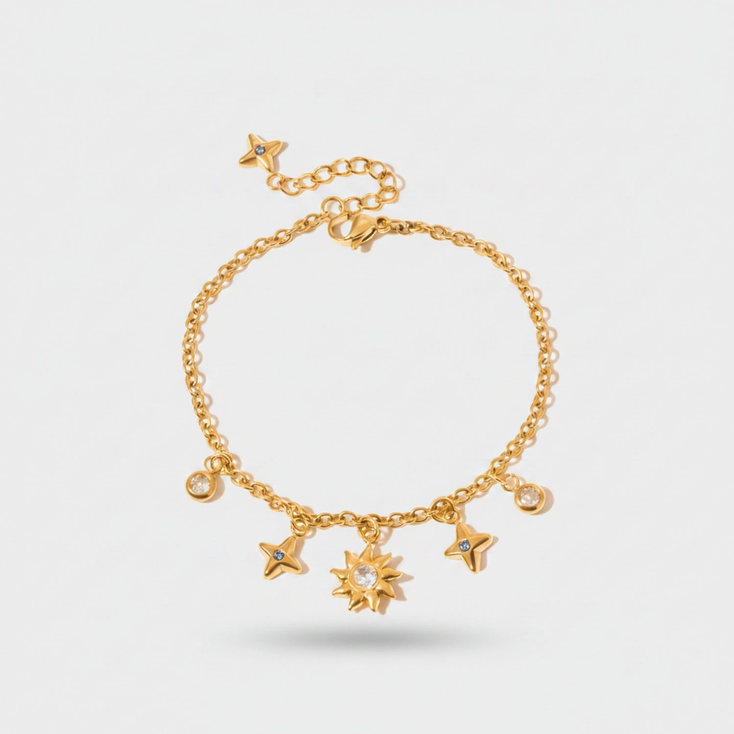 Gold Star Charm Bracelet With Crystals