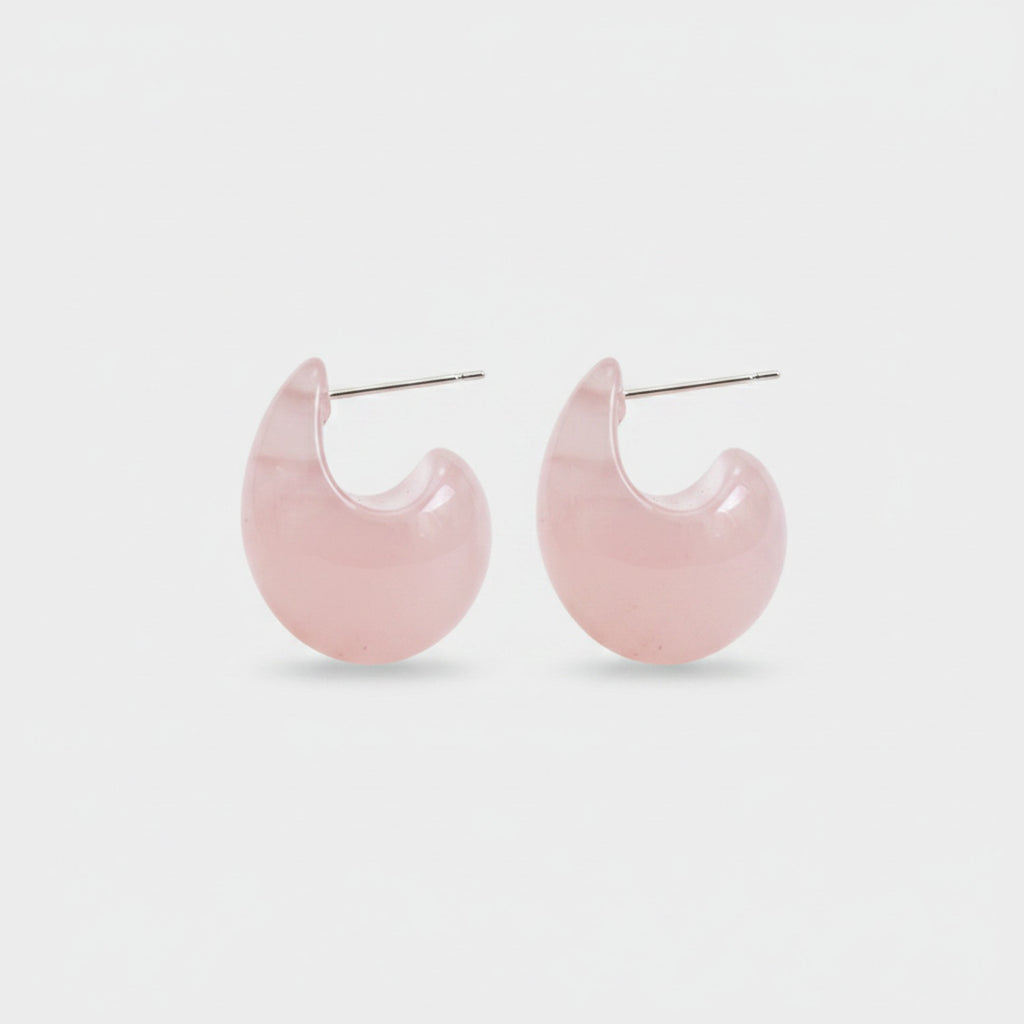 Pink Resin Chunky Crescent Moon Hoop Earrings