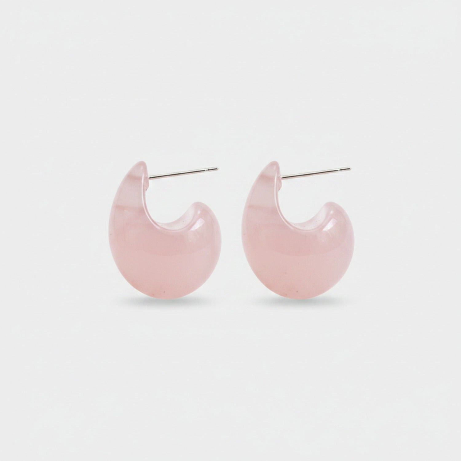 Pink Resin Chunky Crescent Moon Hoop Earrings