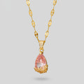 Pink Teardrop Crystal Gold Filigree Pendant Necklace
