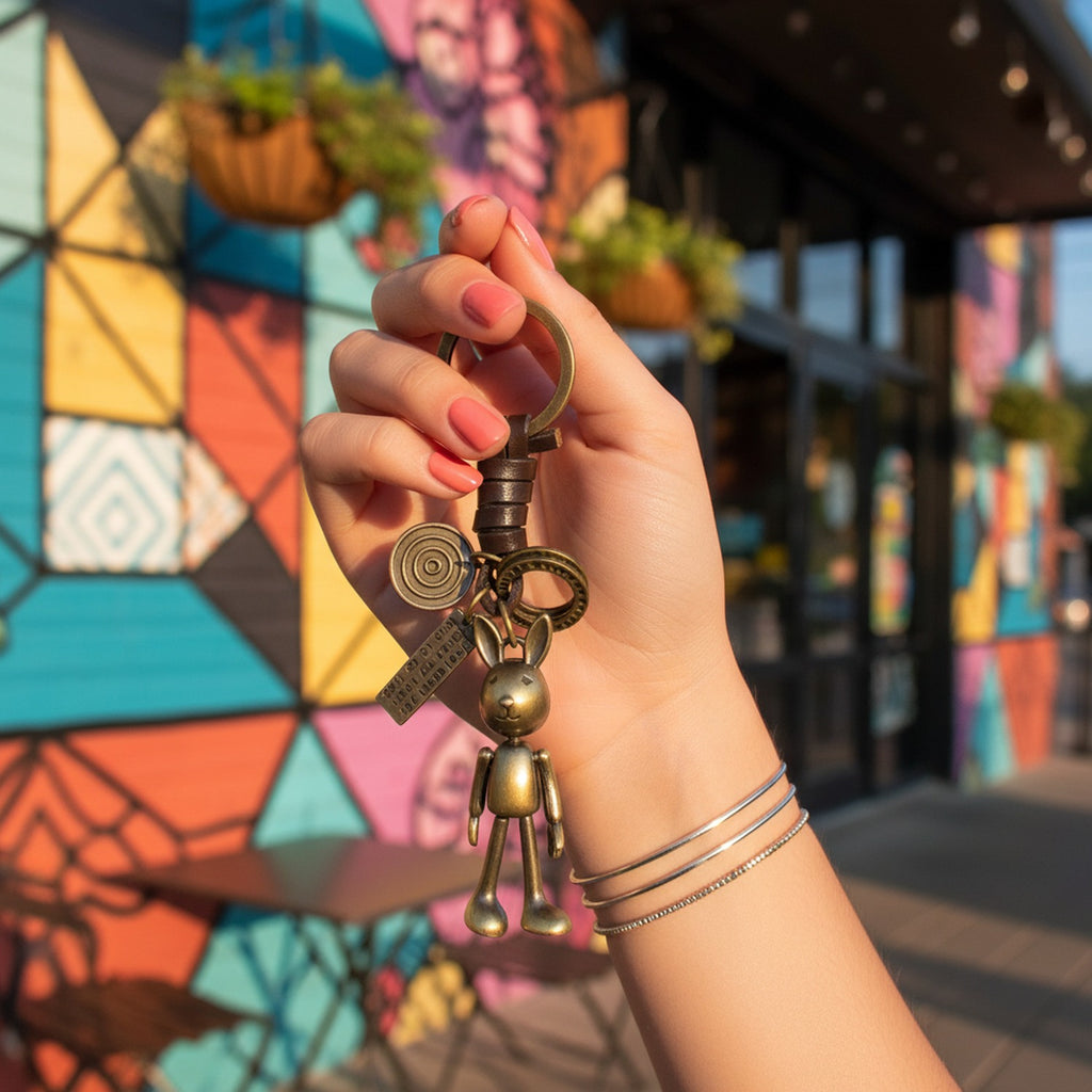 Brass Robot Charm Keychain With Rings