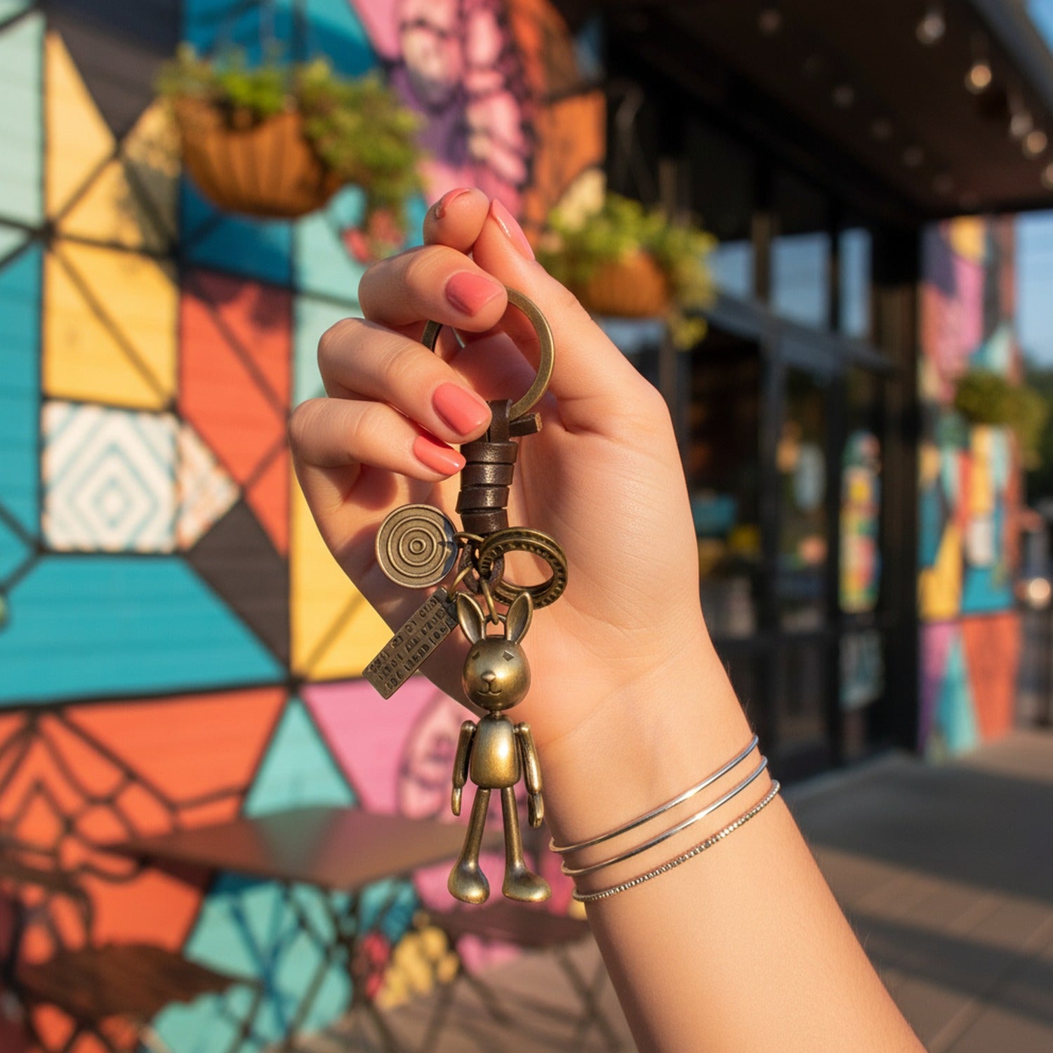 Brass Robot Charm Keychain With Rings