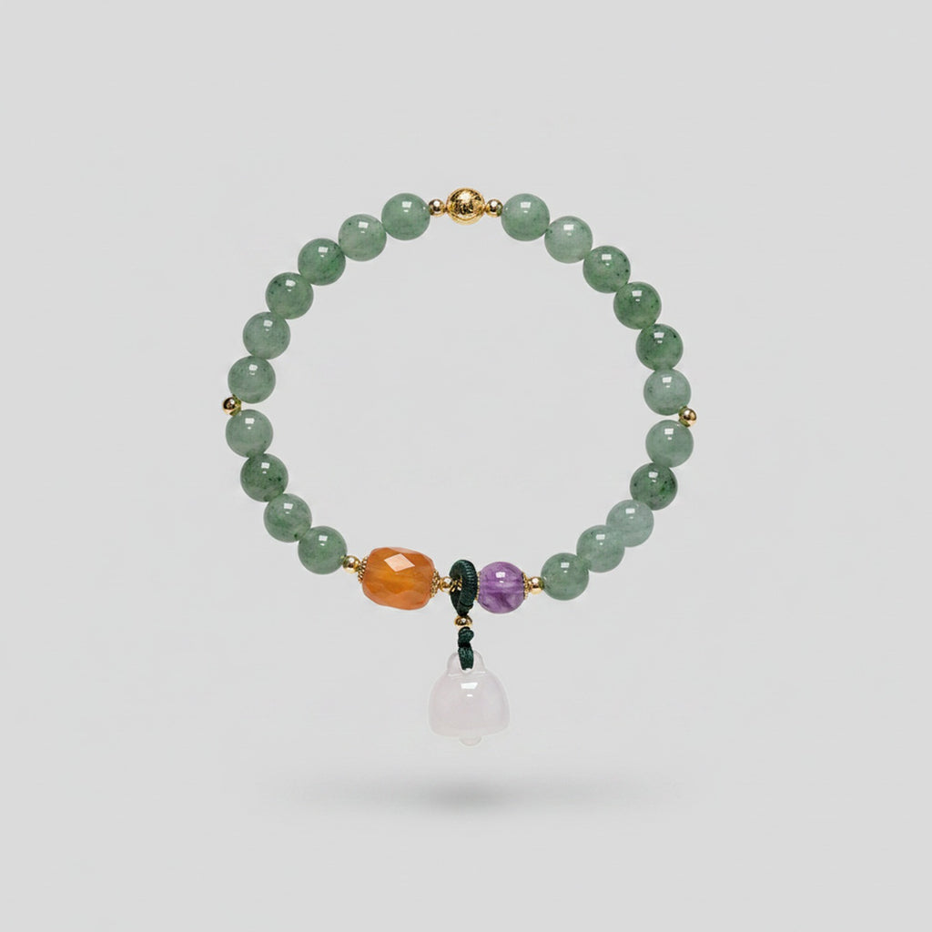 Green Jade Beaded Bracelet With Rose Quartz Charm