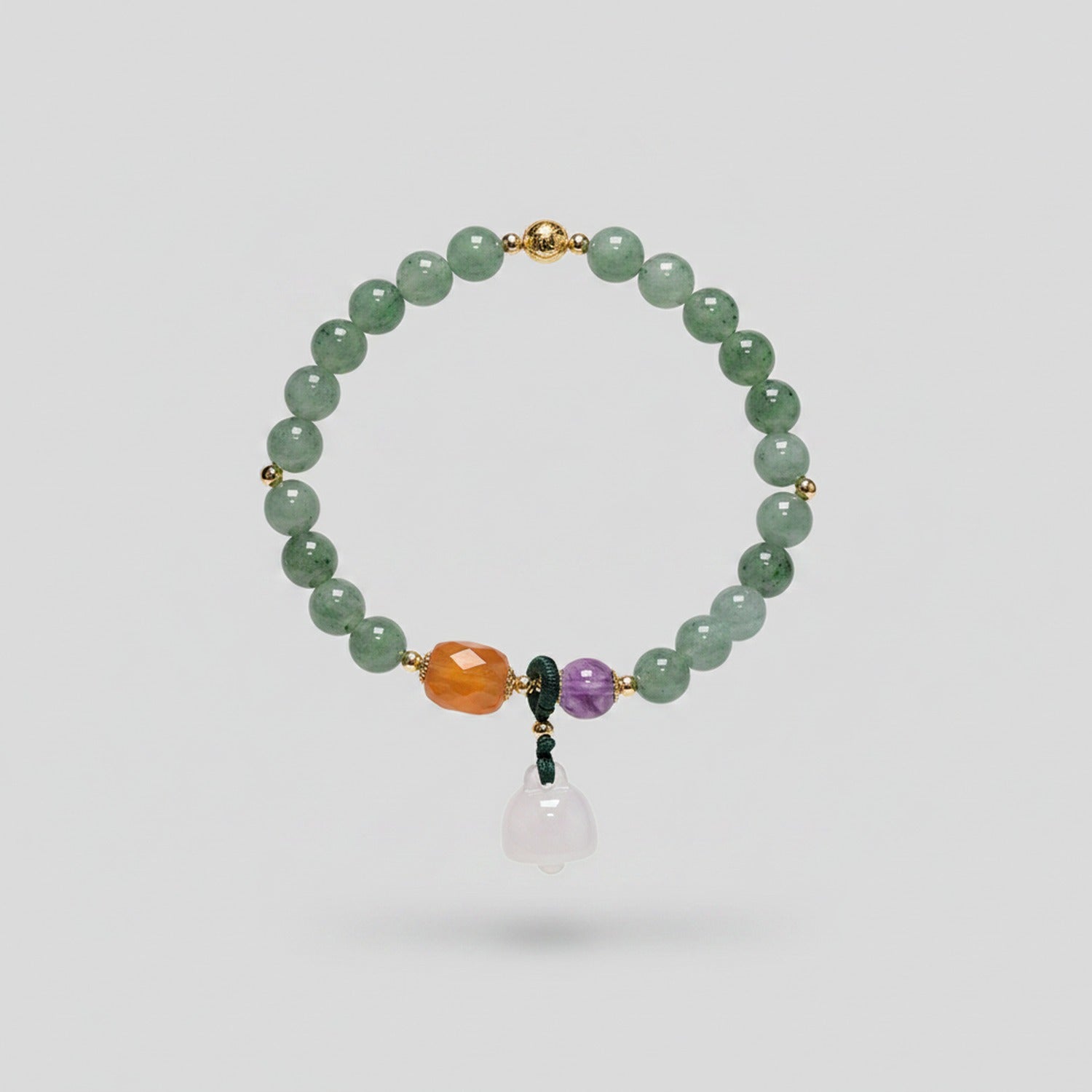 Green Jade Beaded Bracelet With Rose Quartz Charm