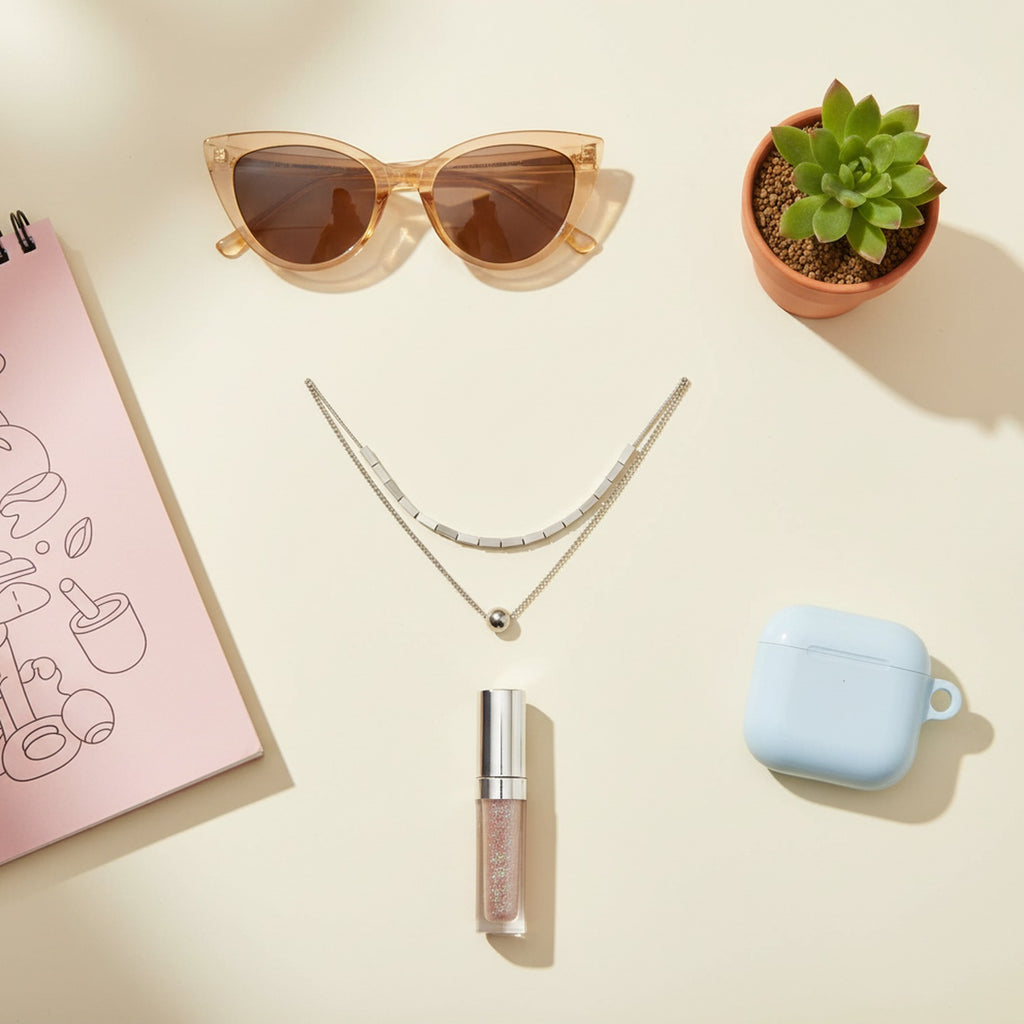 Silver Layered Chain Necklace With Sphere Pendant