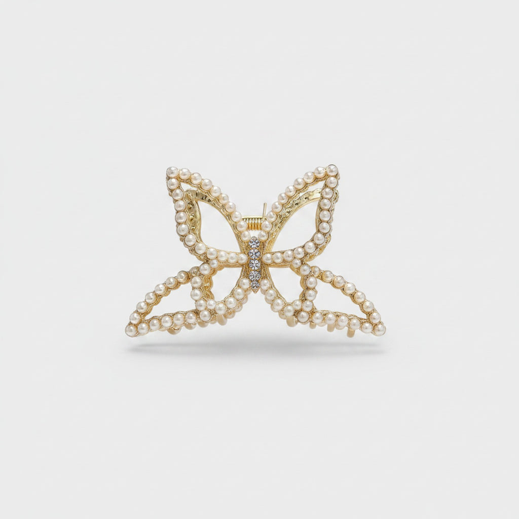 Pearl Butterfly Hair Claw Clip Gold