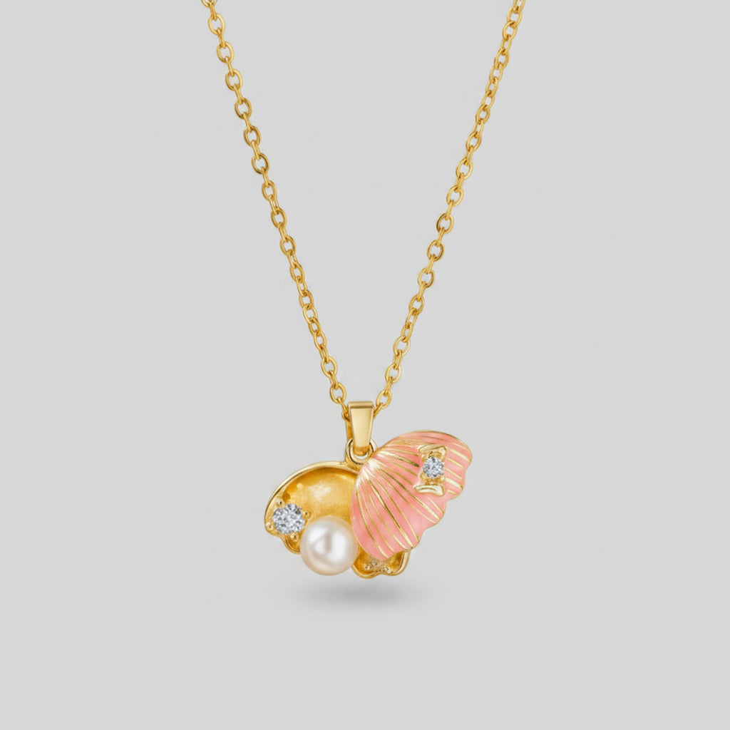 Pearl And Butterfly Charm Gold Necklace