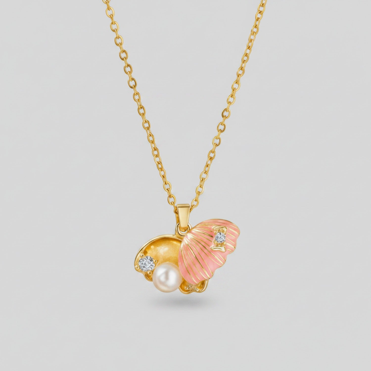 Pearl And Butterfly Charm Gold Necklace