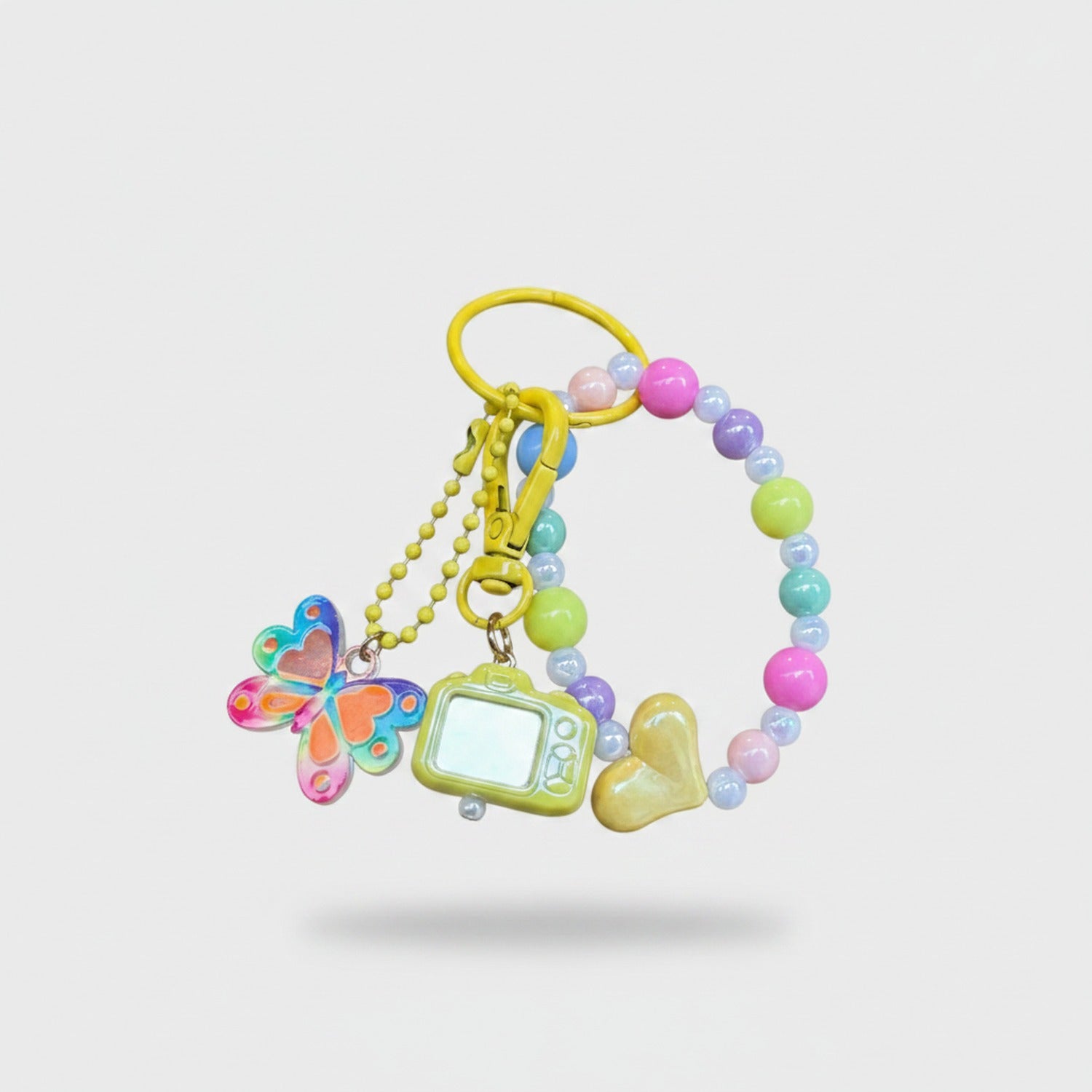 Pastel Beaded Charm Keyring With Butterfly And Heart