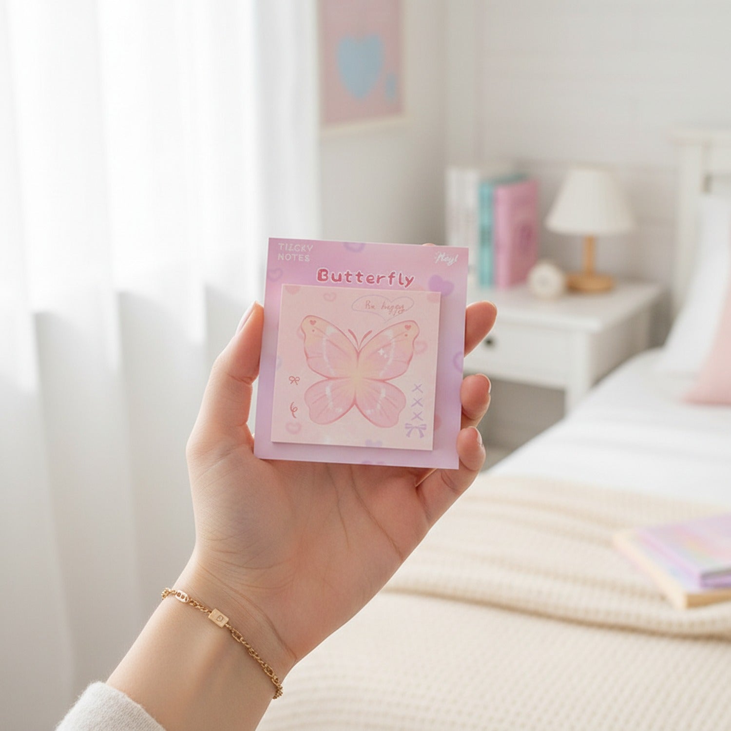 Butterfly Pink Sticky Notes Pad