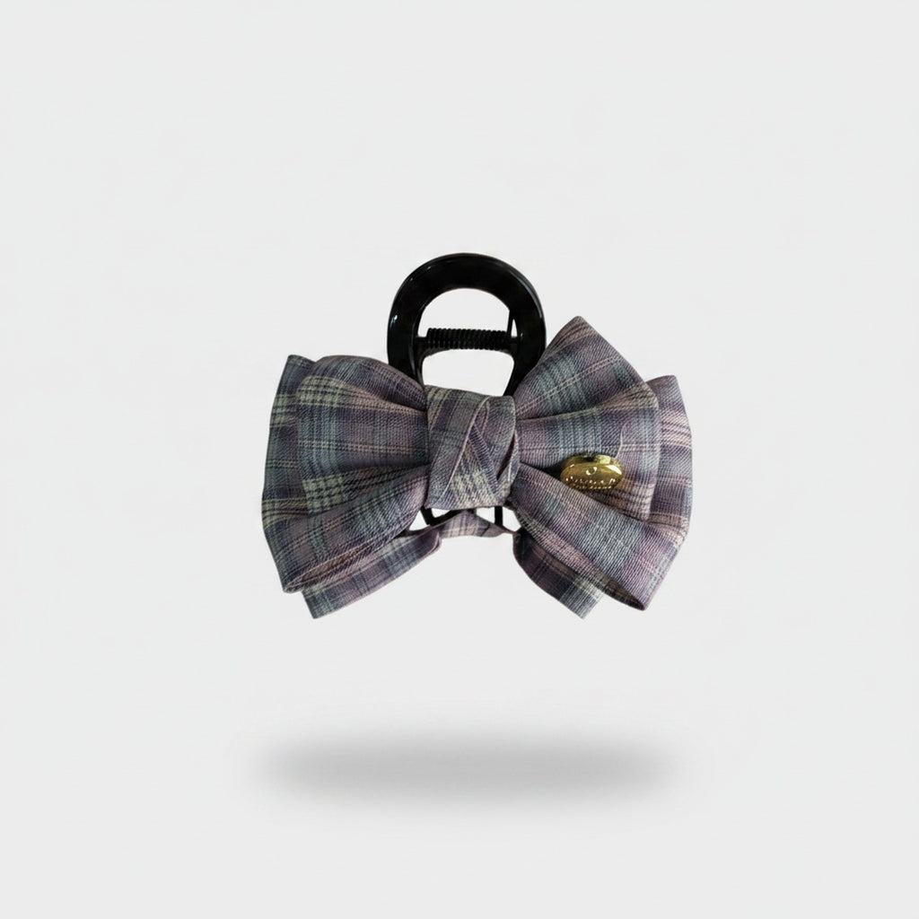 Plaid Hair Claw Clip With Gold Charm