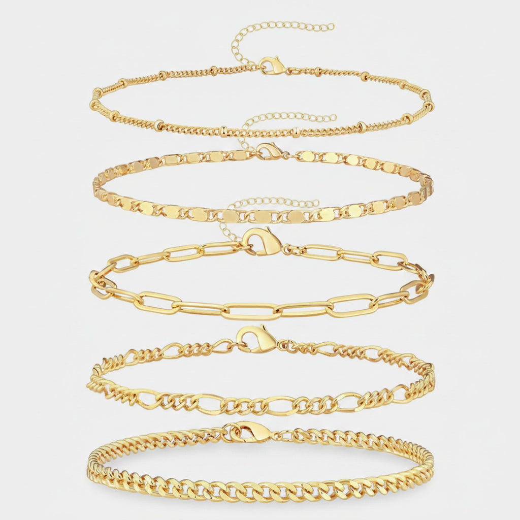 Gold Chain Bracelet Set Five Piece