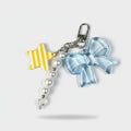 Blue Bow Pearl Beaded Star Acrylic Keyring