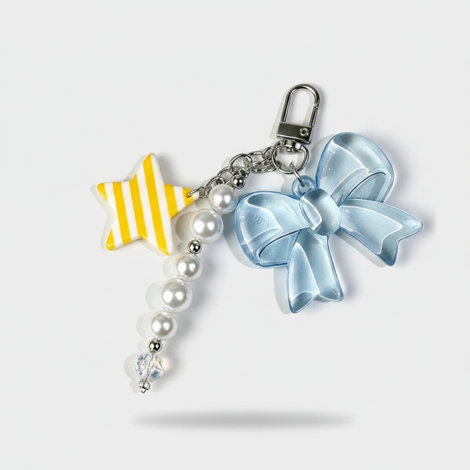 Blue Bow Pearl Beaded Star Acrylic Keyring