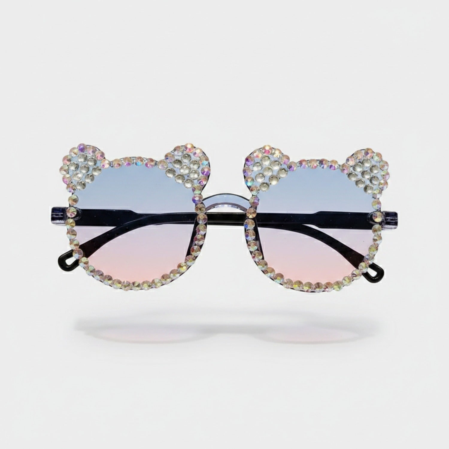 Rhinestone Bear Round Sunglasses Black