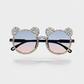 Rhinestone Bear Round Sunglasses - Iridescent Crystal Bear