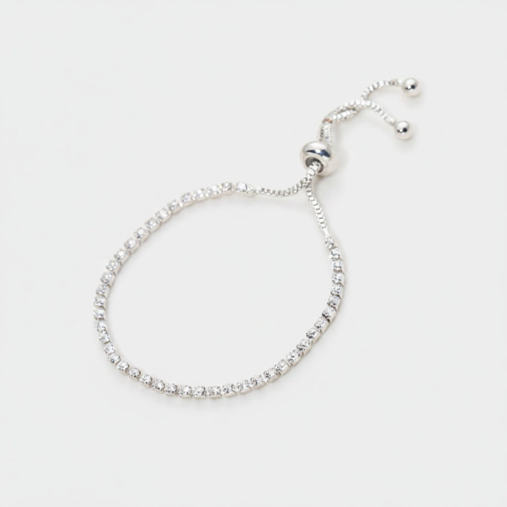 Cubic Zirconia Adjustable Tennis Bracelet - Silver White Diamond – jewelry (view 1)
