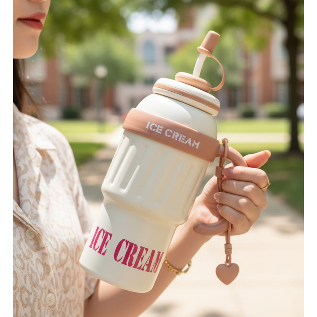 Pink Ice Cream Tumbler With Straw Handle