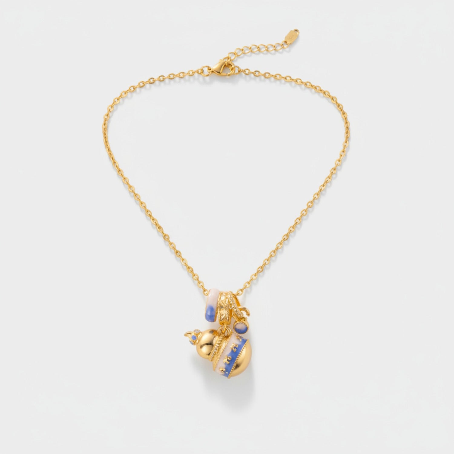 Gold Charm Necklace with Blue Accents