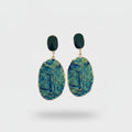 Teal Blue Oval Textured Drop Earrings