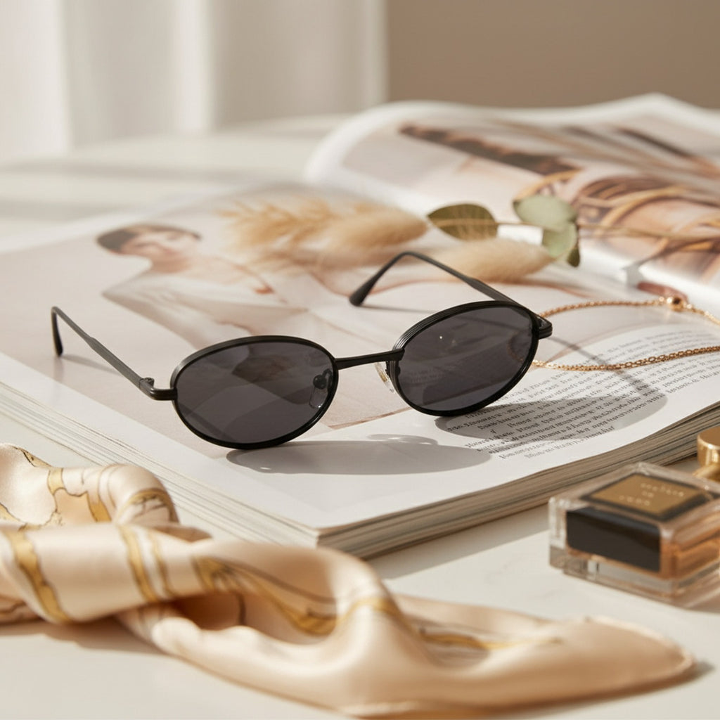 Black Oval Metal Frame Sunglasses