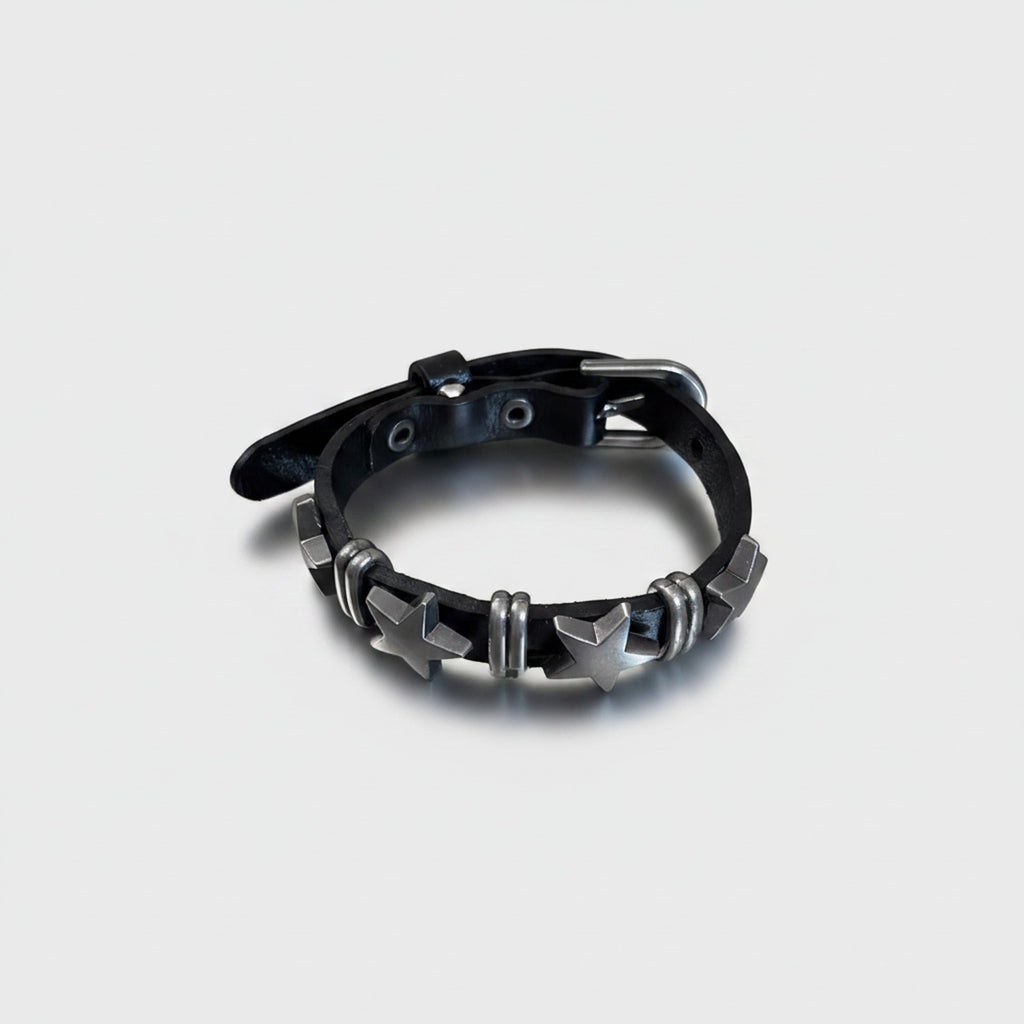 Black Leather Studded Spike Bracelet